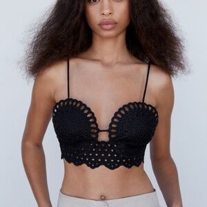 NEW Mango Knitted cropped Top Black Size Medium